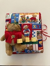 Vtg Baby Teddy Bear Fabric Baby Photo Album Piping Plush Blocks 3 Ring B... - $38.49