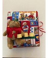 Vtg Baby Teddy Bear Fabric Baby Photo Album Piping Plush Blocks 3 Ring B... - £30.27 GBP
