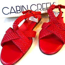 Cabin Creek Women&#39;s Sandals Red Vegan Woven Buckle Low Heel Wedge 8.5 M New - £13.32 GBP