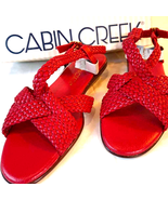 Cabin Creek Women&#39;s Sandals Red Vegan Woven Buckle Low Heel Wedge 8.5 M New - $16.82