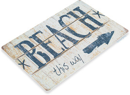 Beach This Way Lake House Kitchen Bar Boat Retro Wall Art Decor Metal Ti... - £9.52 GBP