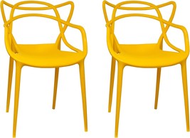 Ergo Furnishings Mid-Century Molded Plastic Curve Dining Chair (Set Of, Yellow - £193.68 GBP