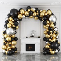 124Pcs Black Gold And Silver Balloons Garland Arch Kit, 5 10 18 Inch Black Gold  - £14.17 GBP