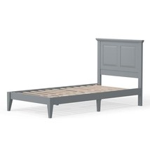 Twin Traditional Solid Oak Wooden Platform Bed Frame with Headboard in Grey - $724.83 CAD