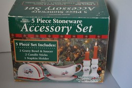 Christmas Stoneware Royal Seasons Accessory 5pc Set Snowmen Gravy Boat N... - $21.29
