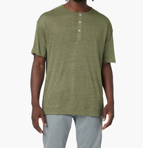 Good Man Brand Linen Short-Sleeve Slubbed Henley | Mens L, Clover Green NEW - £22.42 GBP