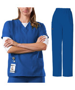 Cherokee Classic Wome/Unisex Scrub Set Royal Blue V-Neck Top &amp; Pants 3XL... - $47.42 CAD