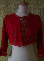 100 % red  wool crop bolero jacket Folcklore style handembroidered - £62.84 GBP