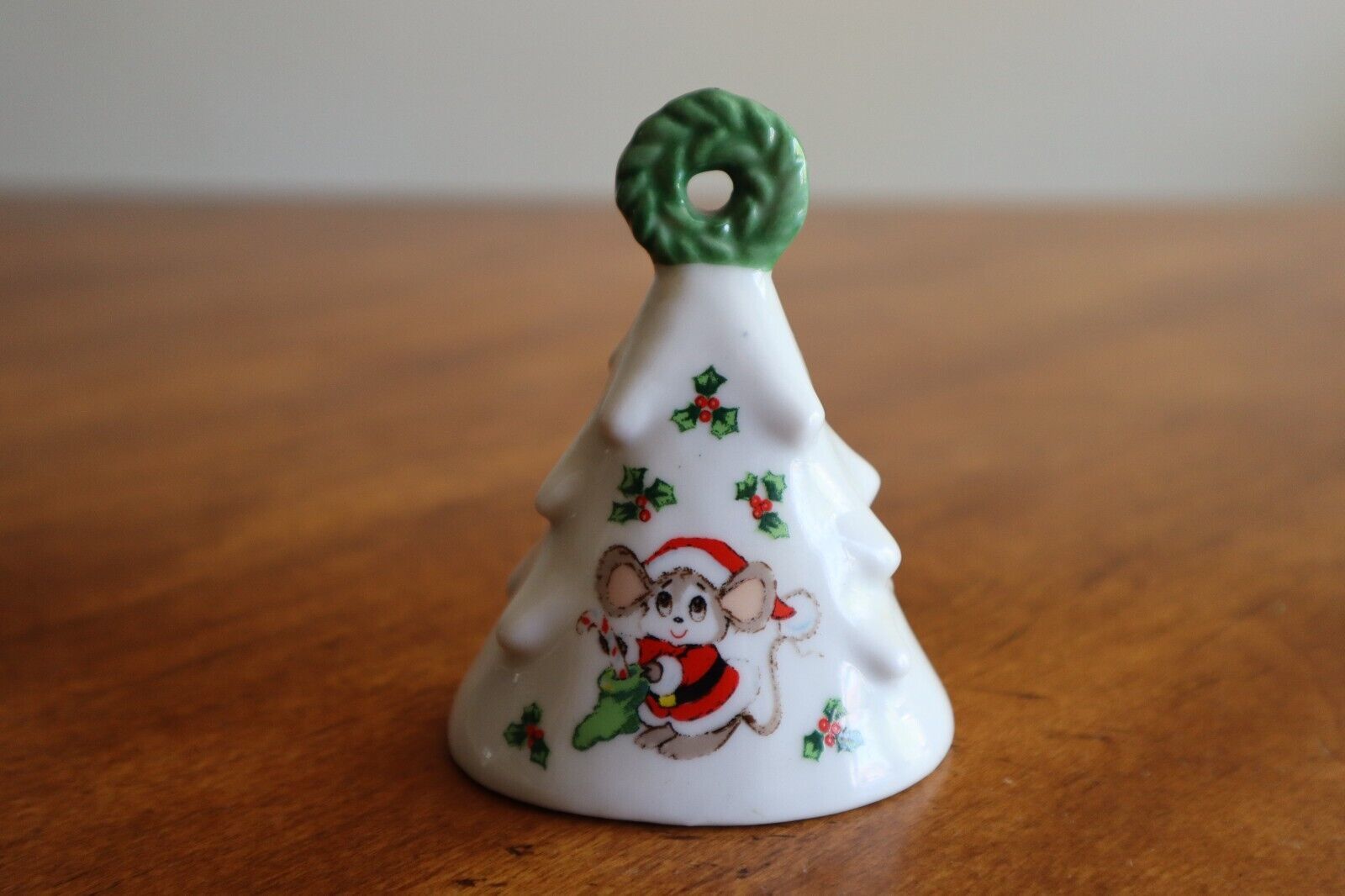 Vintage Lefton Christmas Santa Mouse Bell Stocking Mistletoe Holly Berrie 3.4" - $10.00