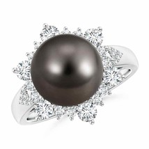 ANGARA Tahitian Pearl Ring with Floral Diamond Halo for Women in 14K Solid Gold - £2,376.90 GBP