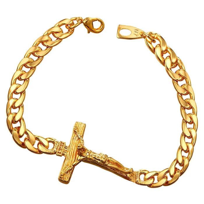 Cross Bracelet Men Jewelry silver/Gold Color 21CM INRI Crucifix Jesus Piece Cuba - £21.22 GBP