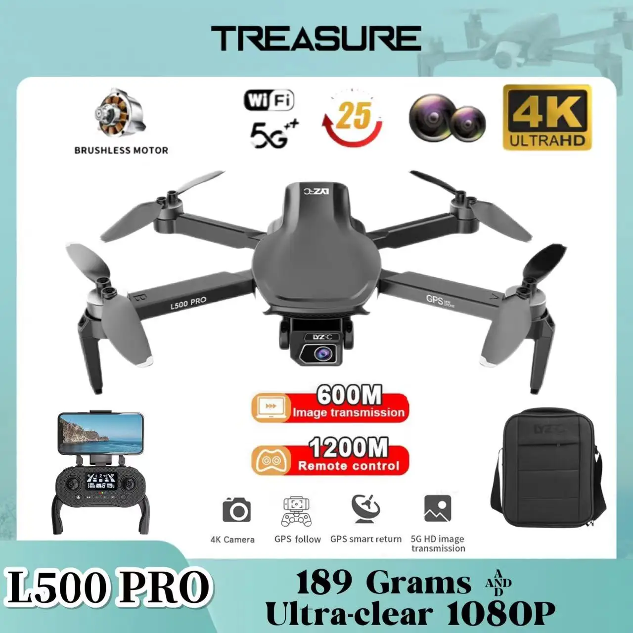 L500 PRO 4K GPS Drone Ultra-clear 1080P Camera Brushless Pro Quadcopter FPV  - £90.96 GBP+