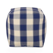 Connor Checkered Pouf Ottoman &amp; Floor Cushion - Ivory/Navy, 16&quot; Square - $1,443.55 MXN