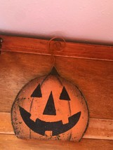 Slightly Sparkly Painted Wood Jack O Lantern Halloween Pumpkin Holiday D... - $11.29