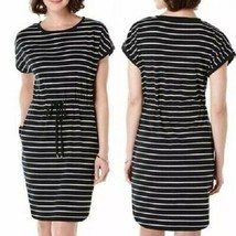 Rafaella Drawstring Waist Dress Black White Stripe Large - £11.79 GBP