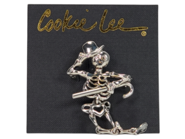 Skeleton Pin Brooch Movable Silver-tone Punk Rock Goth Steam Punk Cookie Lee - $10.36