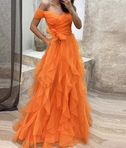 Sweetheart Tulle Boat Neck Layers  Party Dress Flower Waist Evening Dresses - £126.00 GBP