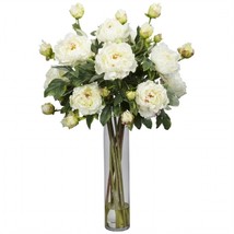 Nearly Natural 1230-WH Peony with Cylinder Silk Flower Arrangement - £133.81 GBP