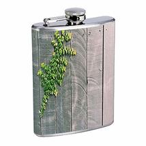Green Leaf Gray Fence Hip Flask Stainless Steel 8 Oz Silver Drinking Whiskey Spi - £7.82 GBP