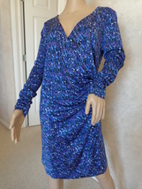 Tory Burch Blue/Purple 100% Silk Size L Faux Wrap Dress (#2957) - $95.99