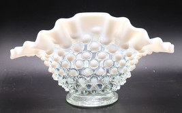 Vintage White Opalescent Hobnail Fancy Ruffled Crimped Edge Dish 7” Optical - $40.00