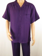 Men 2pc Walking Leisure Suit Short Sleeves By DREAMS 255-19 Solid Purple - £39.22 GBP