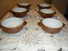 Apilco Individual Soup Bowl, SIX (6), Brownware, Lug Handles Porcelain &amp;... - $82.80