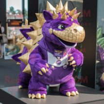 Purple Stegosaurus mascot costume character dressed with a Oxford Shirt ... - $1,239.00