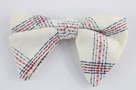 Vintage 50s 60s Rockabilly Linen Plaid Clip On Bow Tie Wedding Neck Tie USA - £15.64 GBP