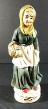 Vintage Old Lady Woman Grandma with Basket Head Scarf Apron Ceramic Figu... - £11.42 GBP