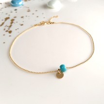 Gold turquoise medal anklet,delicate anklet,tiny ankle bracelet,body jewelry,bal - £30.26 GBP