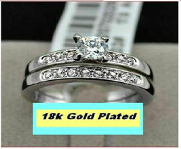 18k Gold Plated CZ Accent Wedding/engagement solitaire Ring Set - size 6.5, 9 - £20.77 GBP