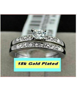 18k Gold Plated CZ Accent Wedding/engagement solitaire Ring Set - size 6... - $35.62 CAD