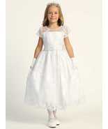 Girls White First Communion Dress w/ Embroidered Tulle &amp; Sequins (202) - $210.69