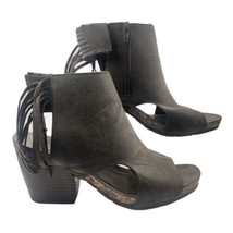 Pierre Dumas Open Toe Bootie with side zip &amp; Tassle Brown Leather 2.5&quot; h... - $21.04