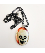 Vintage Skull Necklace Acrylic/Resin Inlay Handmade Jewelry Maine B67 - $16.50