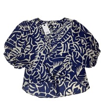 Rose + Olive NWT Tie Front Blouse Puff Sleeve Abstract Print Coastal Gra... - $23.76