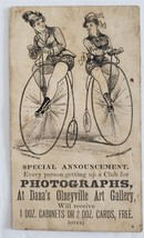 1880s Antique Dana&#39;s Olneyville Art Gallery High Wheel Photographer Trade Card - £37.54 GBP