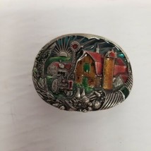 Vintage Americana 2.5&quot; Farm Scene Colored Metal Belt Buckle, Farming, LOOK  - $20.74