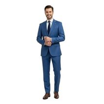 Men's Fabio Matteo Turkish Suit Super 160's Italian Wool FB222 #15 Blue Stripe image 3