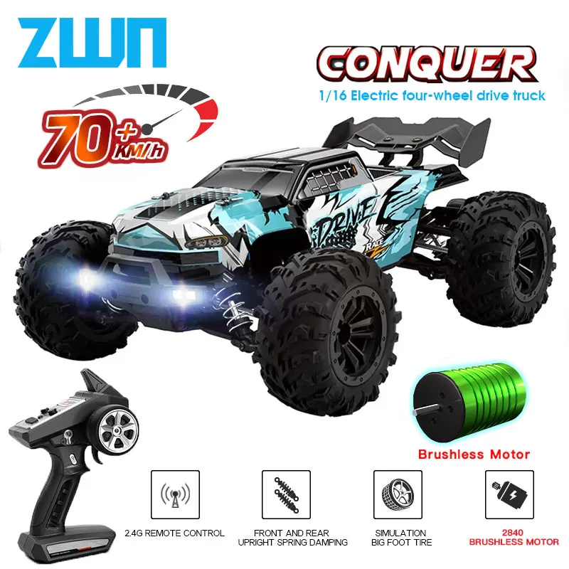 ZWN 1:16 70KM/H 4WD RC Car With LED Headlight Remote Control Cars High Speed - £118.78 GBP+