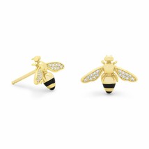 14K Yellow Gold Plated White Signity Bee Post Back Stud Earrings Fashion Jewelry - £88.27 GBP
