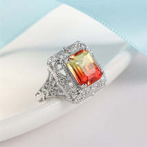 Yellow Red Crystal &amp; Silver-Plated Radiant-Cut Ring - £11.18 GBP