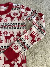Hanna Andersson Boys Beige Red Reindeer Christmas Long Sleeve Pajamas Shirt 6-7 - £9.57 GBP