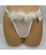 Vintage Panties G-String Thong Marabou Nylon Stretch Sheer White Fur Hol... - $24.00