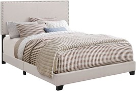 Ivory California King Simple Relax Upholstered Bed With Nailhead Trim. - £442.58 GBP