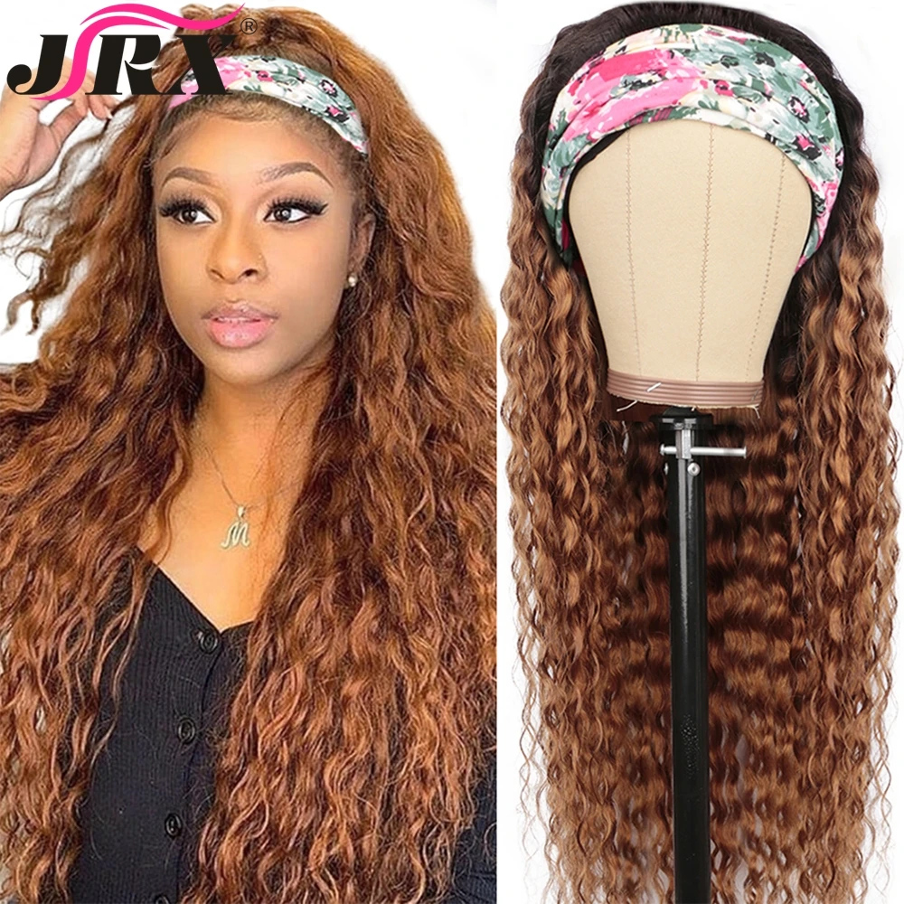 Eless full machine made wig with headband ginger curly remy human hair water wave ombre thumb200