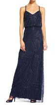 Adrianna Papell Sequin Beaded Embellished Blouson Navy Gown 4  $300 - $178.19