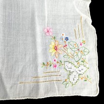 VTG Hanky Handkerchief White with Needlepoint Floral Design 10” Wedding - £8.01 GBP