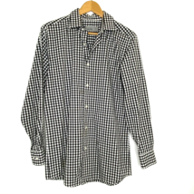 Haggar H26 Dress Shirt Mens 15.5/34 Slim Fit L/S Button Front Black White Plaid - £16.82 GBP